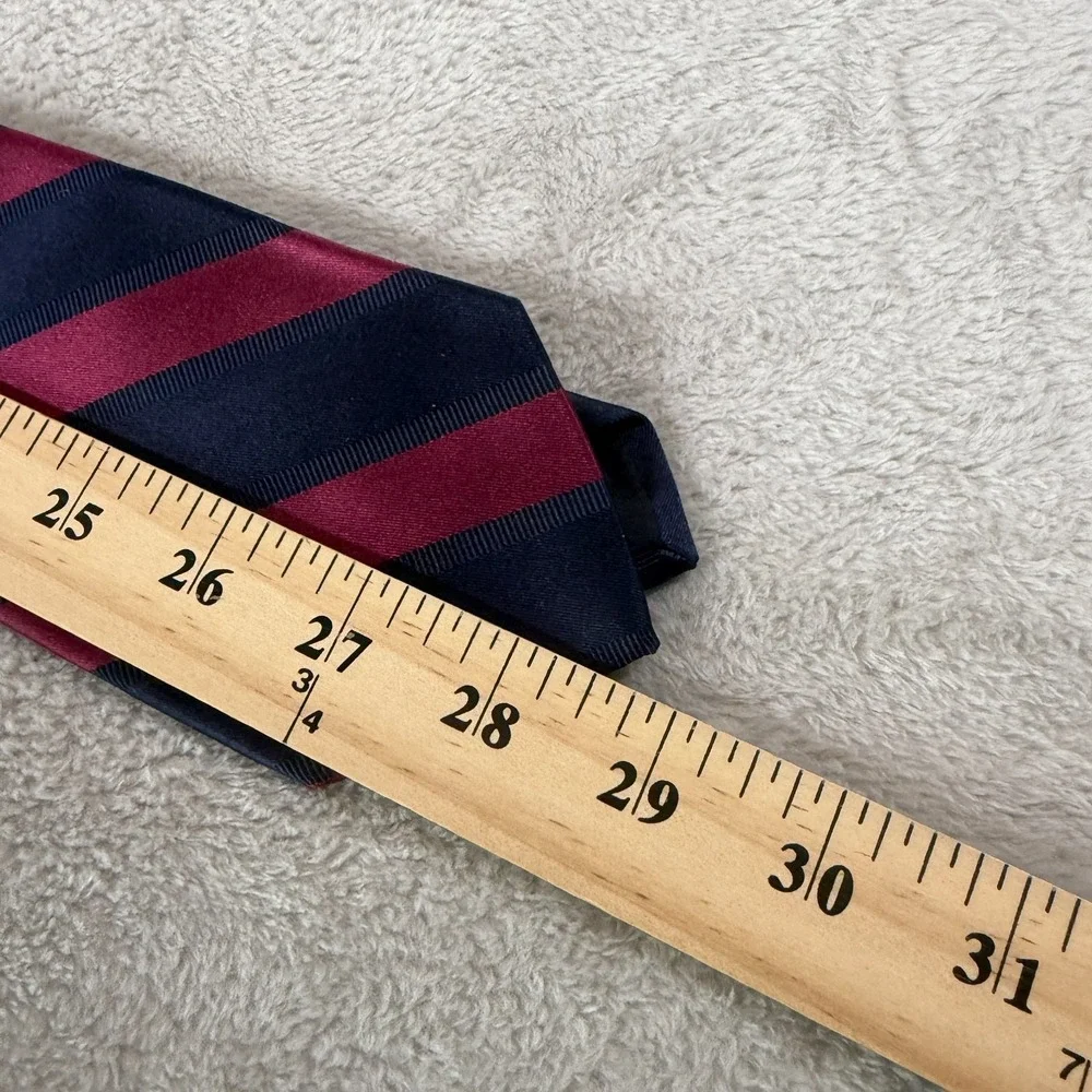 Brooks Brothers 346 Mens Necktie Silk Striped Red Navy 58x3 Skinny Wedding EUC